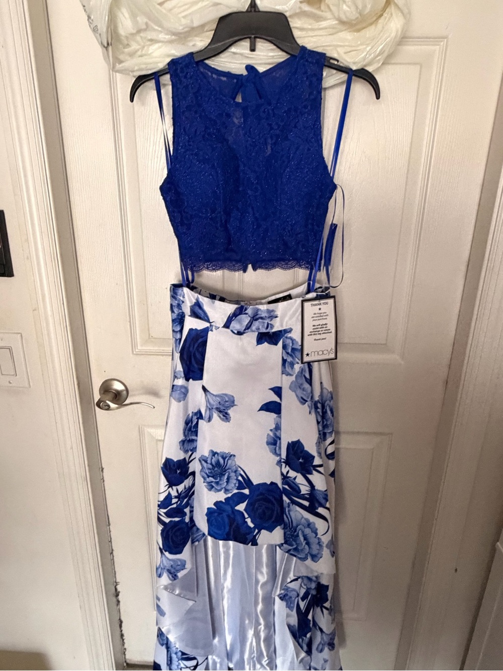 Macy's Blue Lace Crop Top with Blue and White Floral Skirt